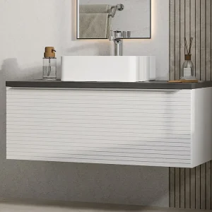 Hangend badkamermeubel wit gestreept met enkele wastafel - 90 cm - LATOMA - Koop nu