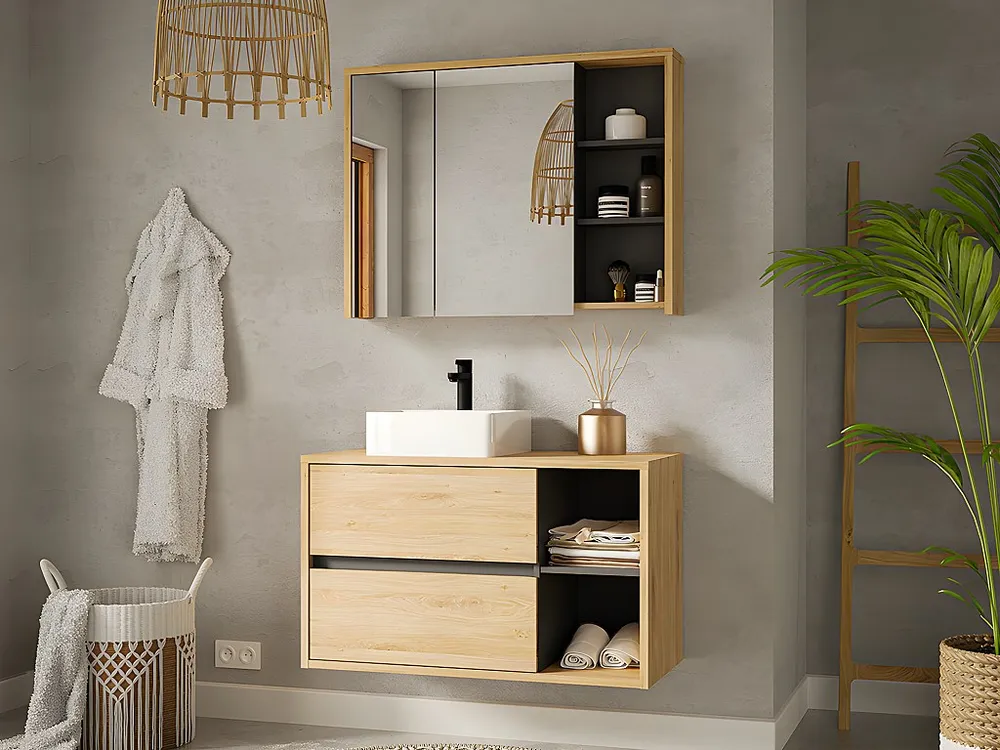 Hangend wastafelmeubel - Naturel kleur - 100 cm - PURNAL - Koop nu schappelijk online