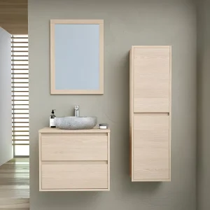Hangmeubel voor badkamer met dubbele wastafel om erop te arrangeren, spiegel, kast, 60 cm, MILIPAM