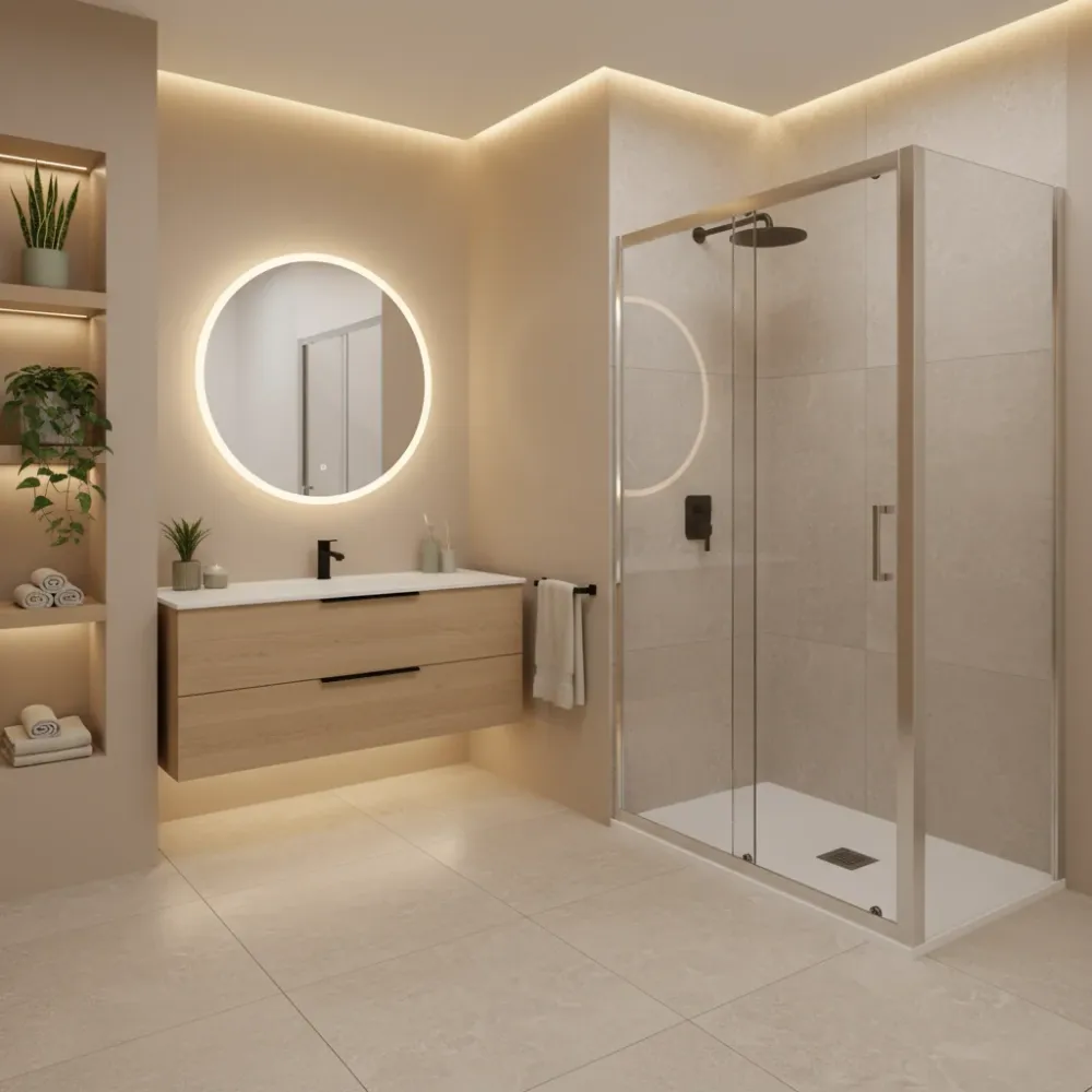 Iconic shower enclosure 150x80 cm sliding door and fixed wall 6 mm Connected Clean anti-limescale glass