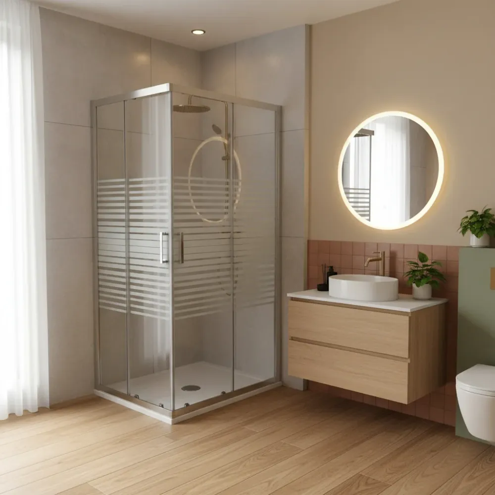 Iconic shower enclosure 75x100 cm corner sliding opening 6 mm Smart Clean screen-printed anti-limescale glazen