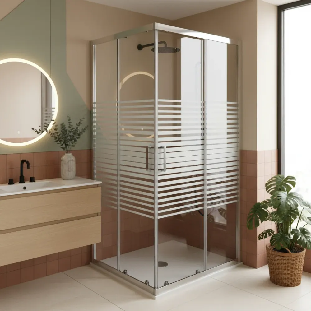 Iconic shower enclosure 80x100 cm corner sliding opening Connected Clean screen-printed 6 mm anti-limescale glass