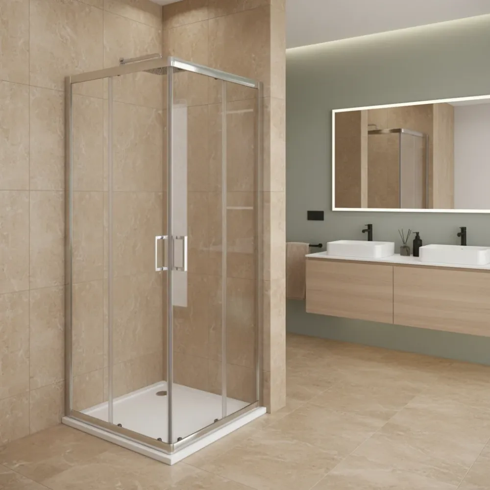 Iconic shower enclosure 90x140 cm corner sliding opening transparent 6 mm Smart Clean anti-limescale glaswerk