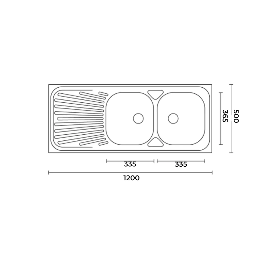 Kitchen sink RVS steel model LA01 left drainer 120x50 cm