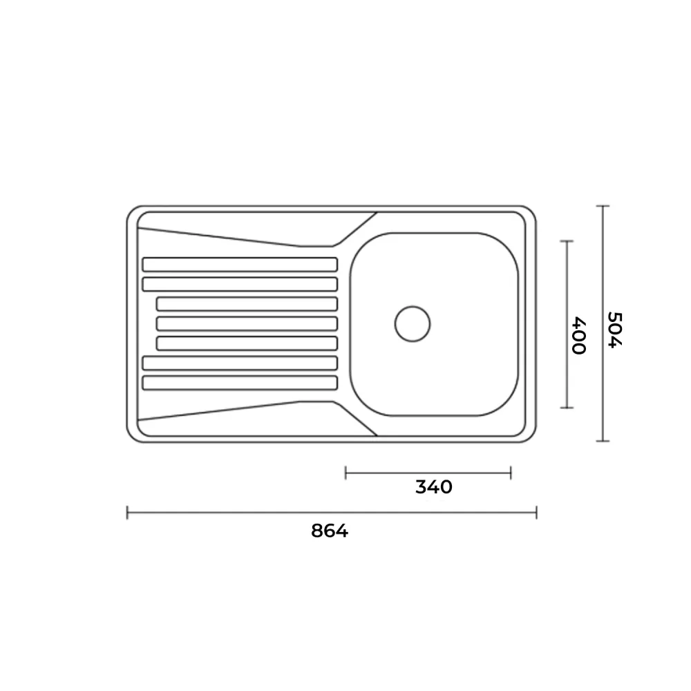 Kitchen sink RVS steel model LS02 left drainer 86x50 cm