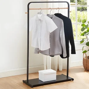 Kledingrek SELIN - L90 cm - Zwart metaal en beukenhout - Koop nu schappelijk uw meubelshop