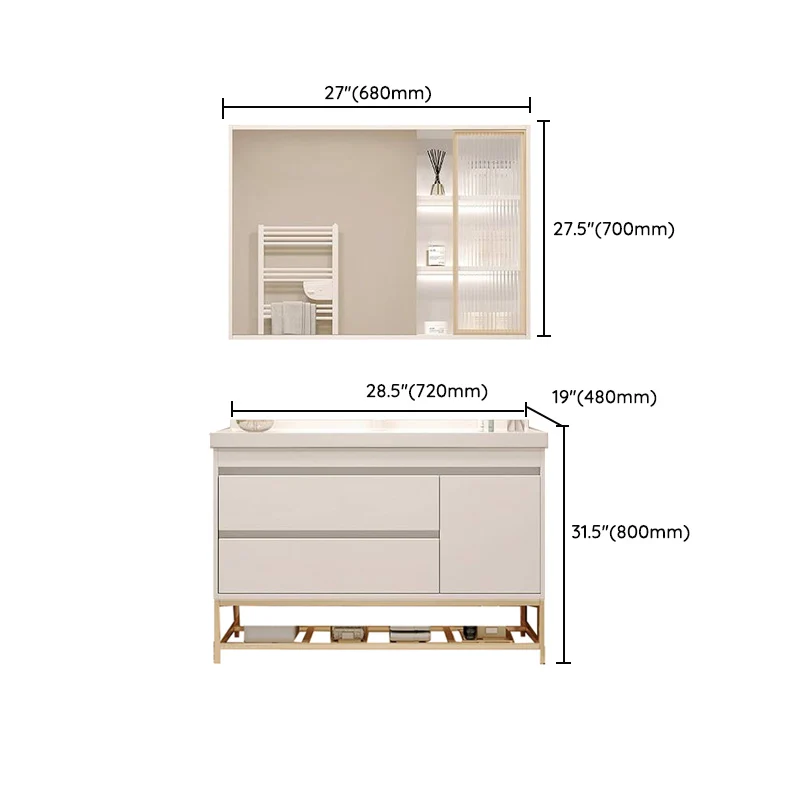 Melkwit Bathroom Vanity Wood Frame Mirror Waterproof Single Sink Overflow 2 Drawers 24l