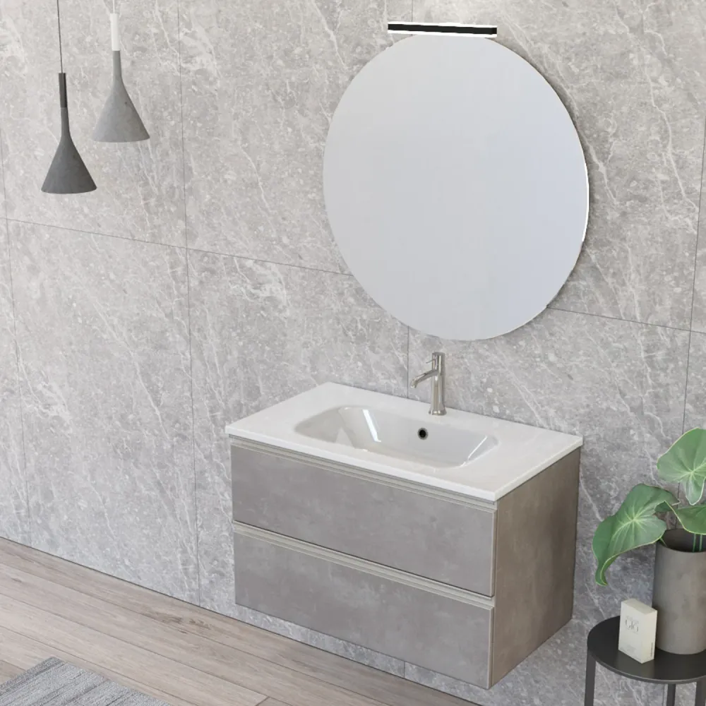 Nexu wall-mounted bathroom composition 2 drawers sink mirror LED lamp 80x50 cm warm grauw