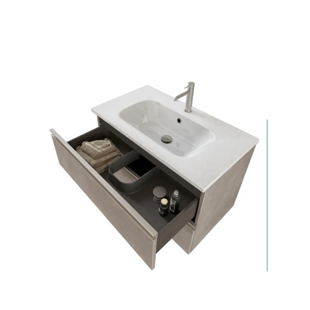 Nexu wall-mounted bathroom composition 2 drawers sink mirror LED lamp 80x50 cm warm grauw
