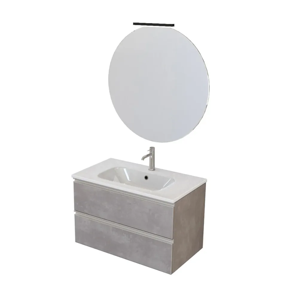 Nexu wall-mounted bathroom composition 2 drawers sink mirror LED lamp 80x50 cm warm grauw