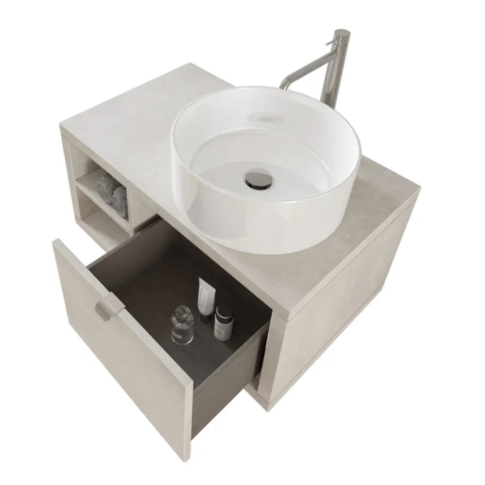 Nyumba suspended bathroom composition 1 drawer and open compartment sink, mirror, and LED lamp 80x40 cm sky asgrijs