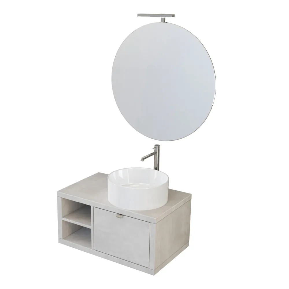 Nyumba suspended bathroom composition 1 drawer and open compartment sink, mirror, and LED lamp 80x40 cm sky asgrijs