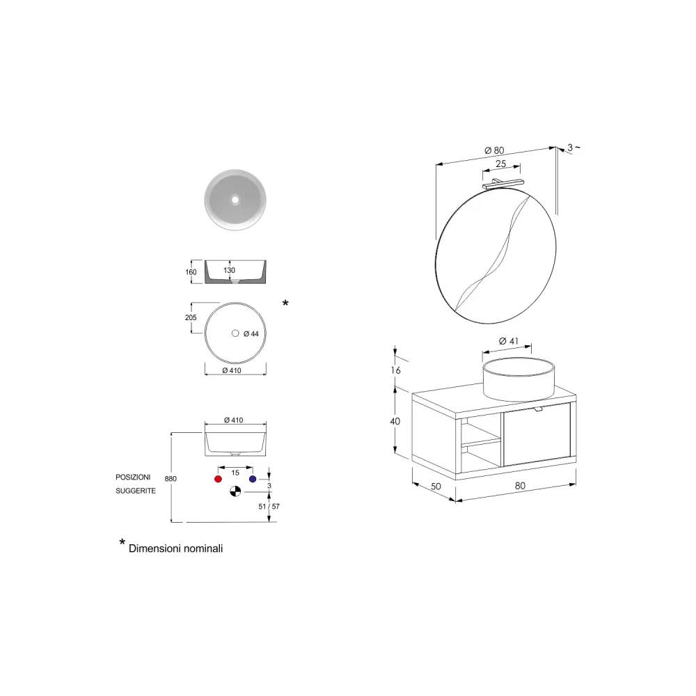 Nyumba suspended bathroom composition 1 drawer and open compartment sink, mirror, and LED lamp 80x40 cm sky asgrijs