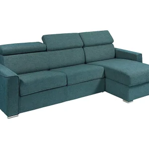 Omkeerbare slaapbank met hoek blauwe stof latten van 160 cm dikte 18 cm VIZIR