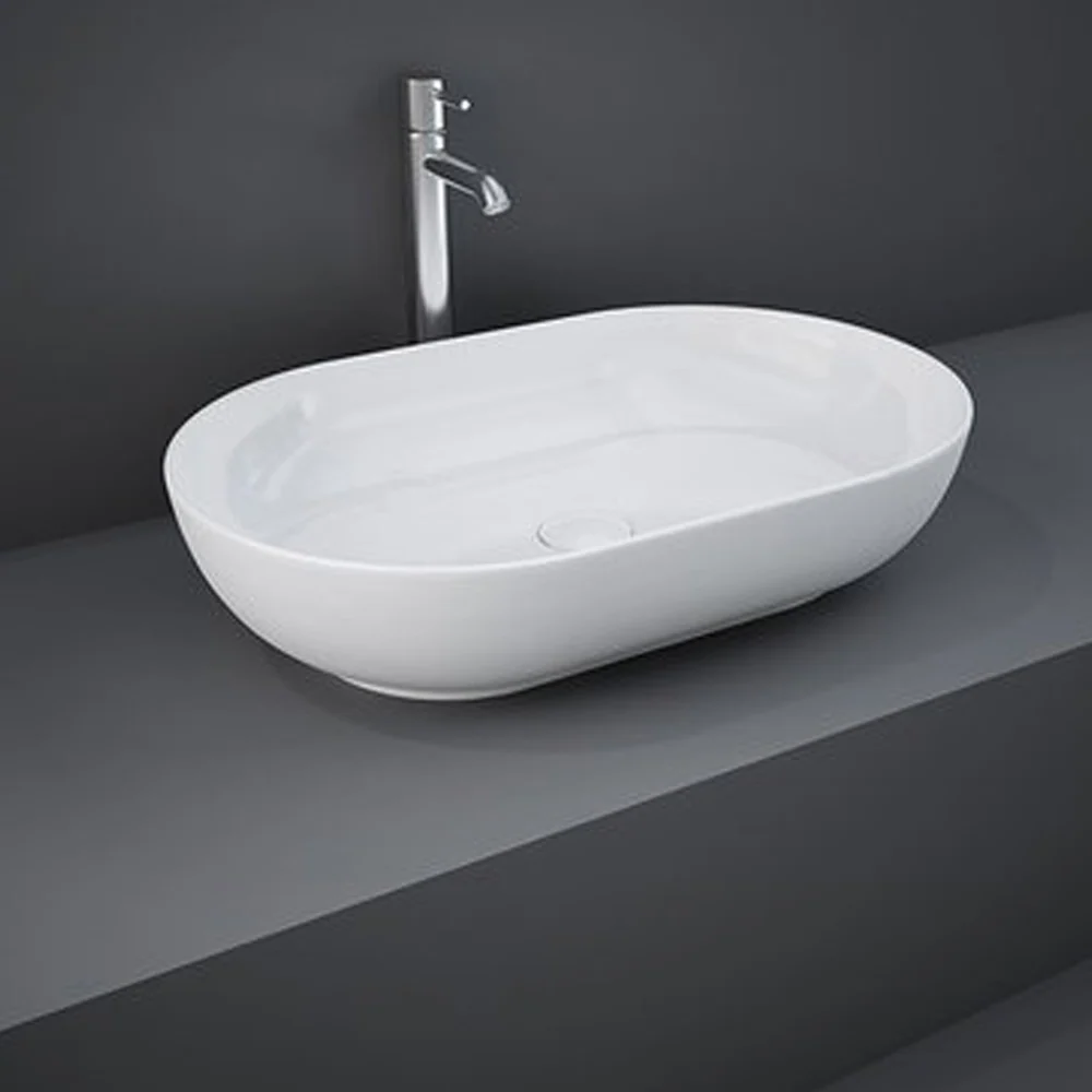 Oval countertop sink ijl edges Sensation ceramic 55x35 cm - Glossy White