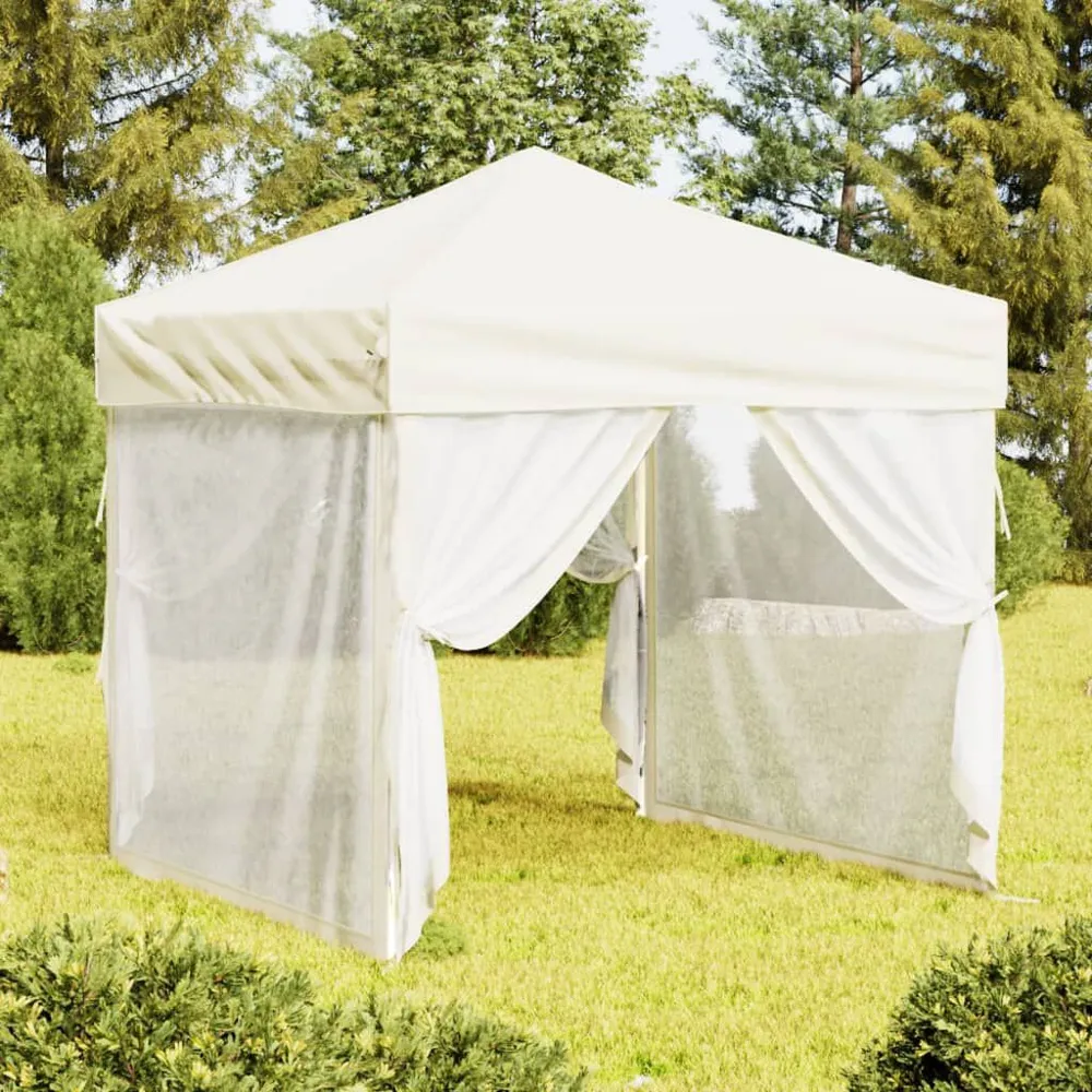 Partytent inklapbaar met zijwanden 2x2 m crèmekleurig
