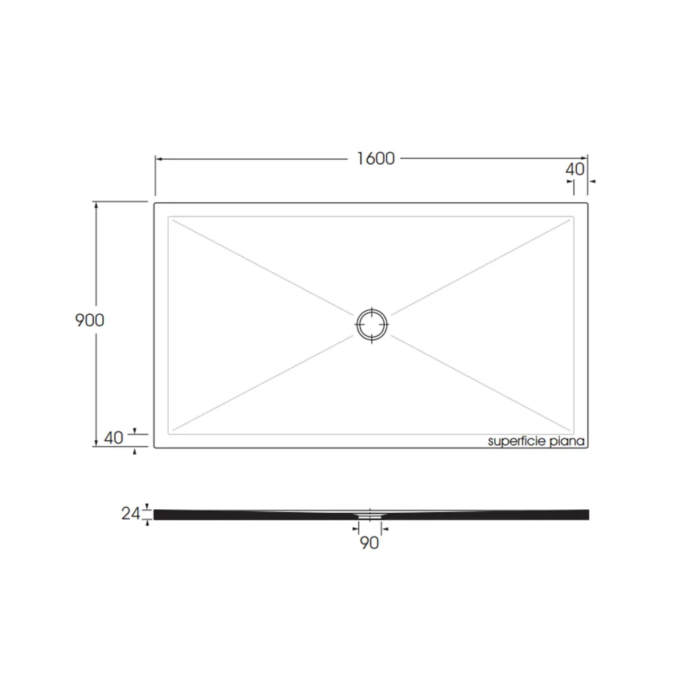 Rectangular ceramic shower tray SoloDue model 160x90 cm glossy zwart