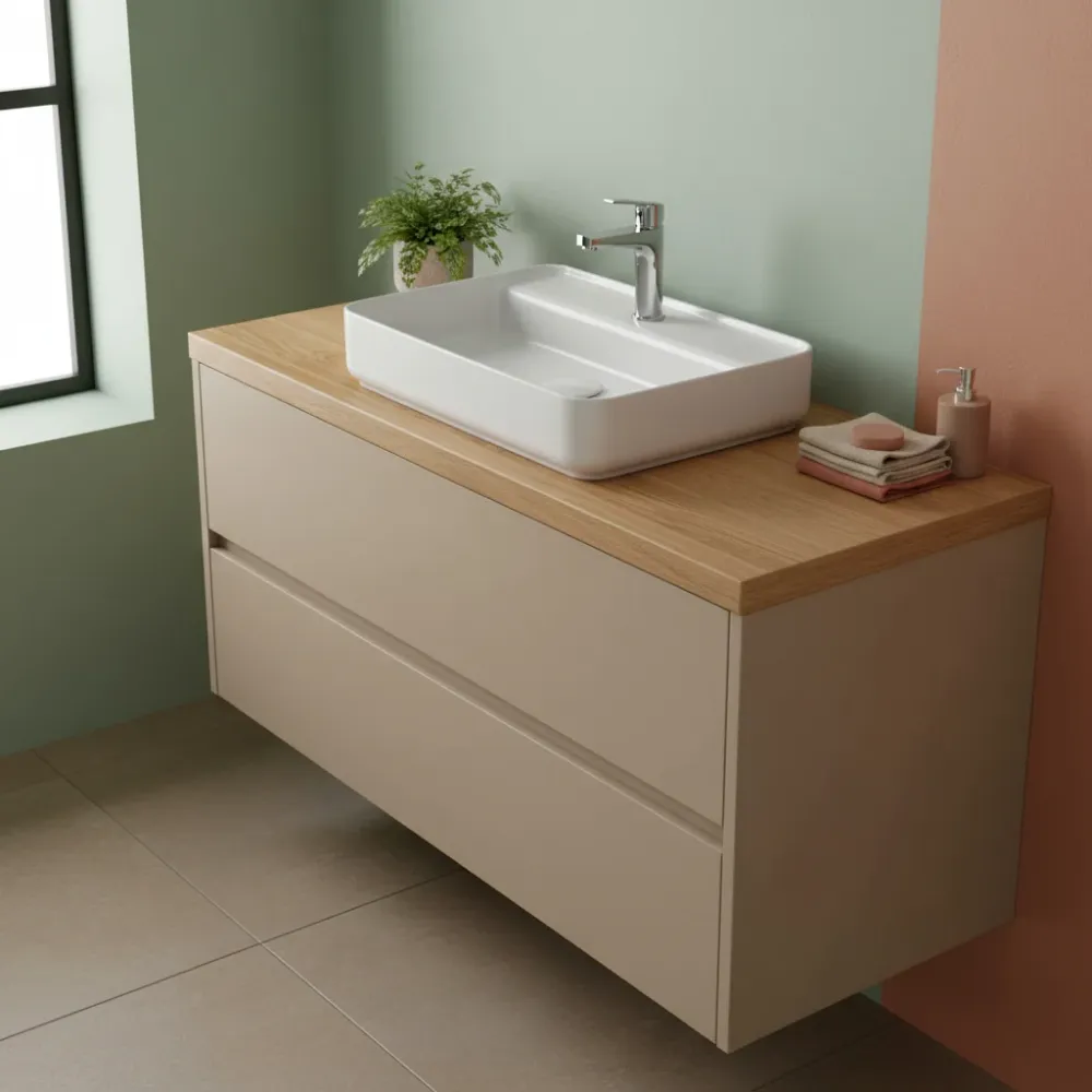 Rectangular countertop sink hole BathCore Infinity series 55x40 color Glanzend White
