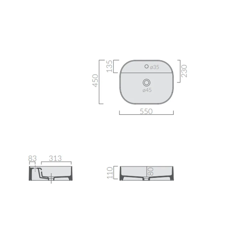 Rectangular countertop sink rounded corners Smart-B series Ceramica Galassia - Glossy ivoor 55x45cm