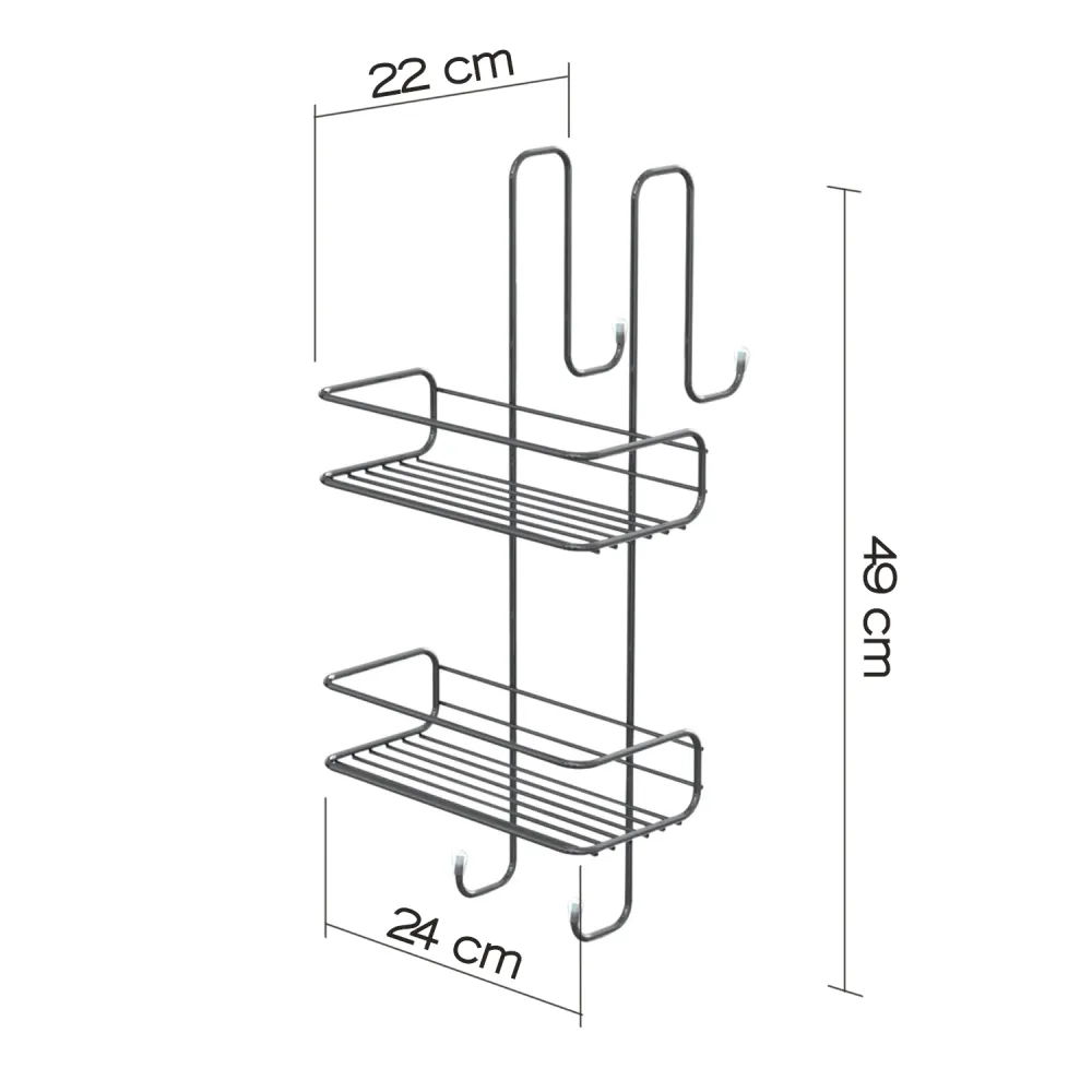 Rectangular hanging shower storage 2 shelves Gedy model Tito - Verchroomd