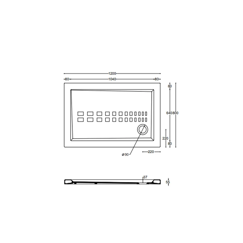 Rectangular shower tray Althea Ito cm 80x120 wit ceramic hole diameter cm 8.5 thickness cm 5.5
