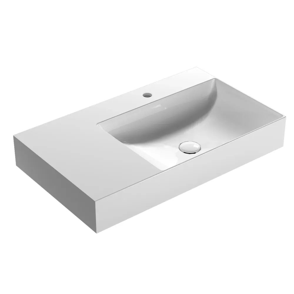 Rectangular sink left countertop T-Edge 80x47x12 cm Globo Keramisch Glossy white