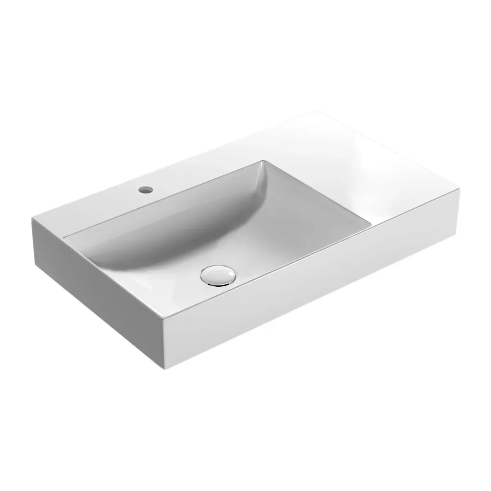 Rectangular sink right side countertop T-Edge 80x47x12 cm Globo Keramiek Glossy white