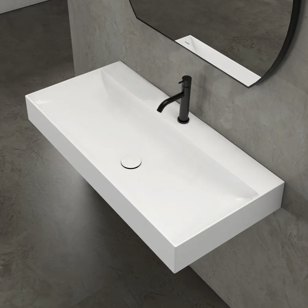 Rectangular sink T-Edge 100x47x12 cm Globo Aardewerk Glossy white