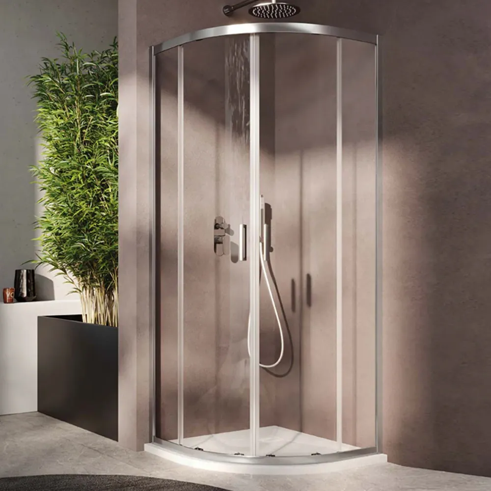 Semicircular shower enclosure Loop 90x90 aluminium and transparent anti-limescale crystal Smart Clean
