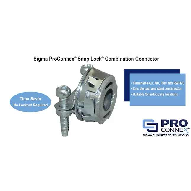 Sigma ProConnex 3/8- Flexible Die Cast Zink Combination Connector Conduit Fittings (2-Pack)