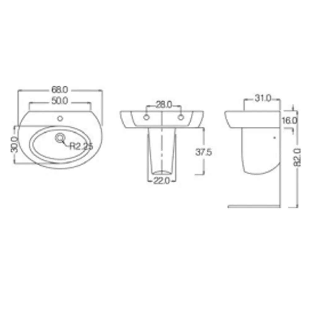Single-hole countertop sink Claim ivoor ceramic overflow 68x30 cm