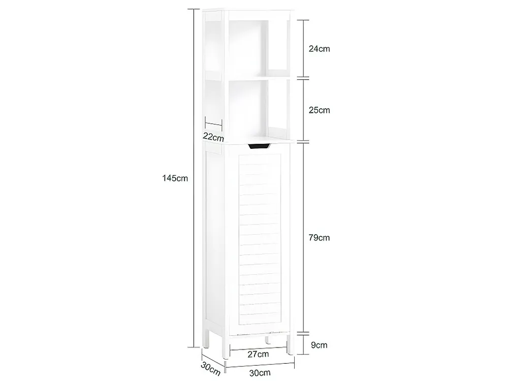 SoBuy Badkamerkolommeubel, hoge toiletkast, badkamerkastmeubel met planken en wasmand 30 x 30 x 145 cm, wit, BZR123-W