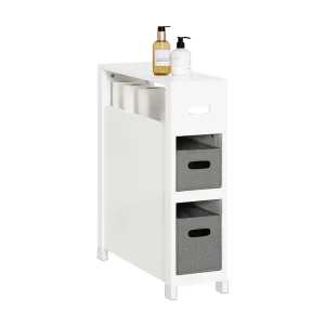 SoBuy BZR83-W Lage kast, Badkamer Kast, Toiletrolhouder, Toiletkast, Smalle Opbergkast, Staande Badkamerkast met 1 Plank e...