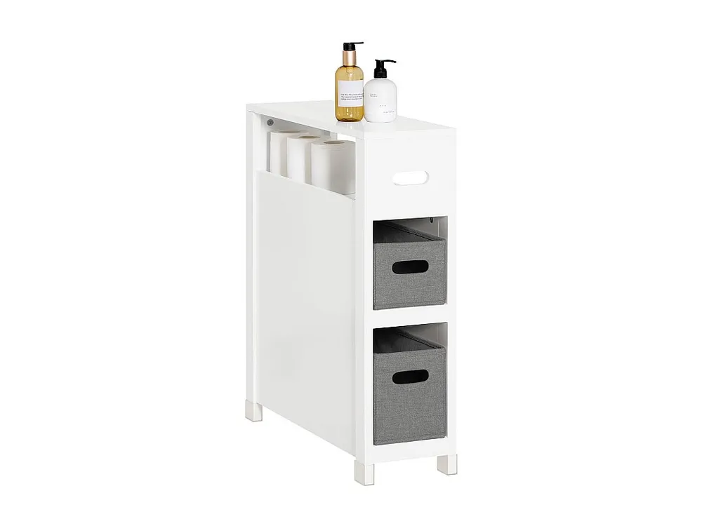 SoBuy BZR83-W Lage kast, Badkamer Kast, Toiletrolhouder, Toiletkast, Smalle Opbergkast, Staande Badkamerkast met 1 Plank e...