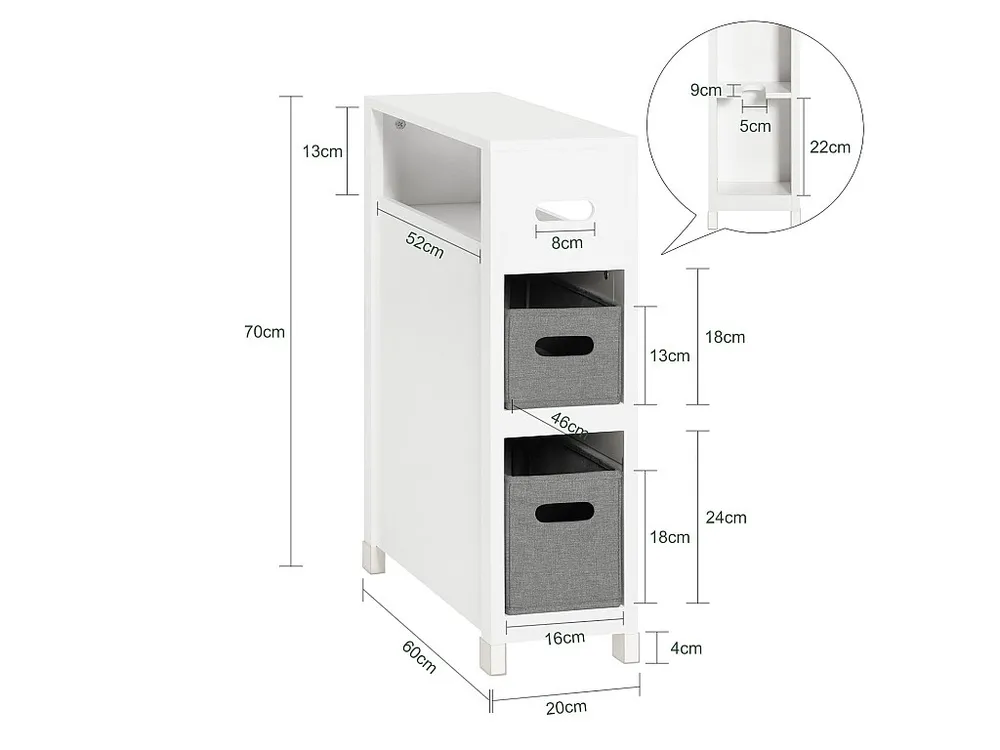 SoBuy BZR83-W Lage kast, Badkamer Kast, Toiletrolhouder, Toiletkast, Smalle Opbergkast, Staande Badkamerkast met 1 Plank e...