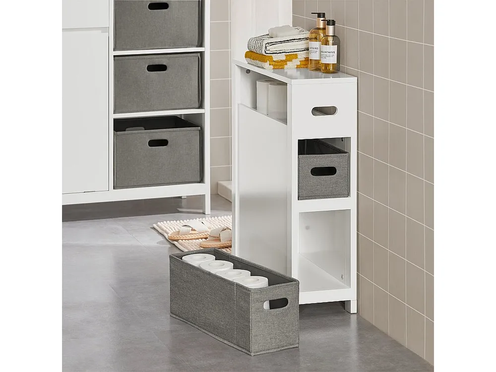 SoBuy BZR83-W Lage kast, Badkamer Kast, Toiletrolhouder, Toiletkast, Smalle Opbergkast, Staande Badkamerkast met 1 Plank e...