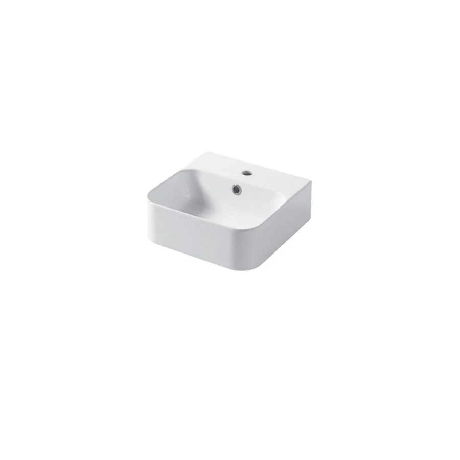 Square countertop or aan de wand sink glossy white ceramic 35x35cm Slim series Ceramic design