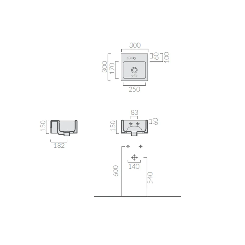 Square countertop/wall-mounted sink Plus Design series Ceramica Galassia - Glossy melkwit 30x30cm