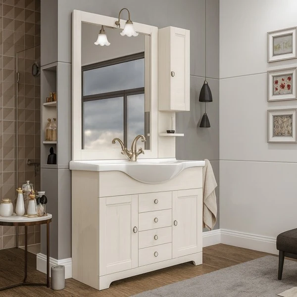 Staande uitvoering bathroom cabinet mirror and integrated sink Cubi&Co model Sagittario - White Decapé
