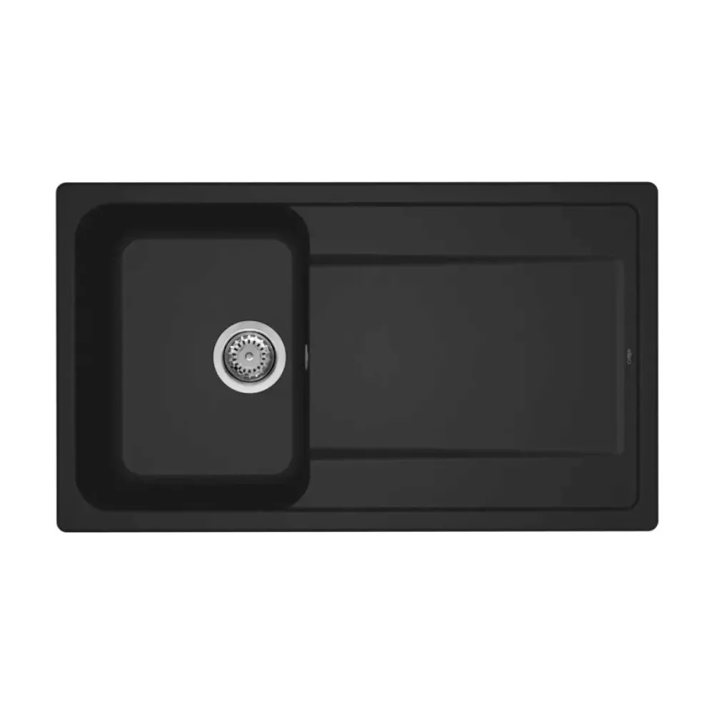 Tweezijdig Built- Sink 86x50 1 Basin and Drainer GRANITEK Black Color Antibacterial Treatment LIFE 400