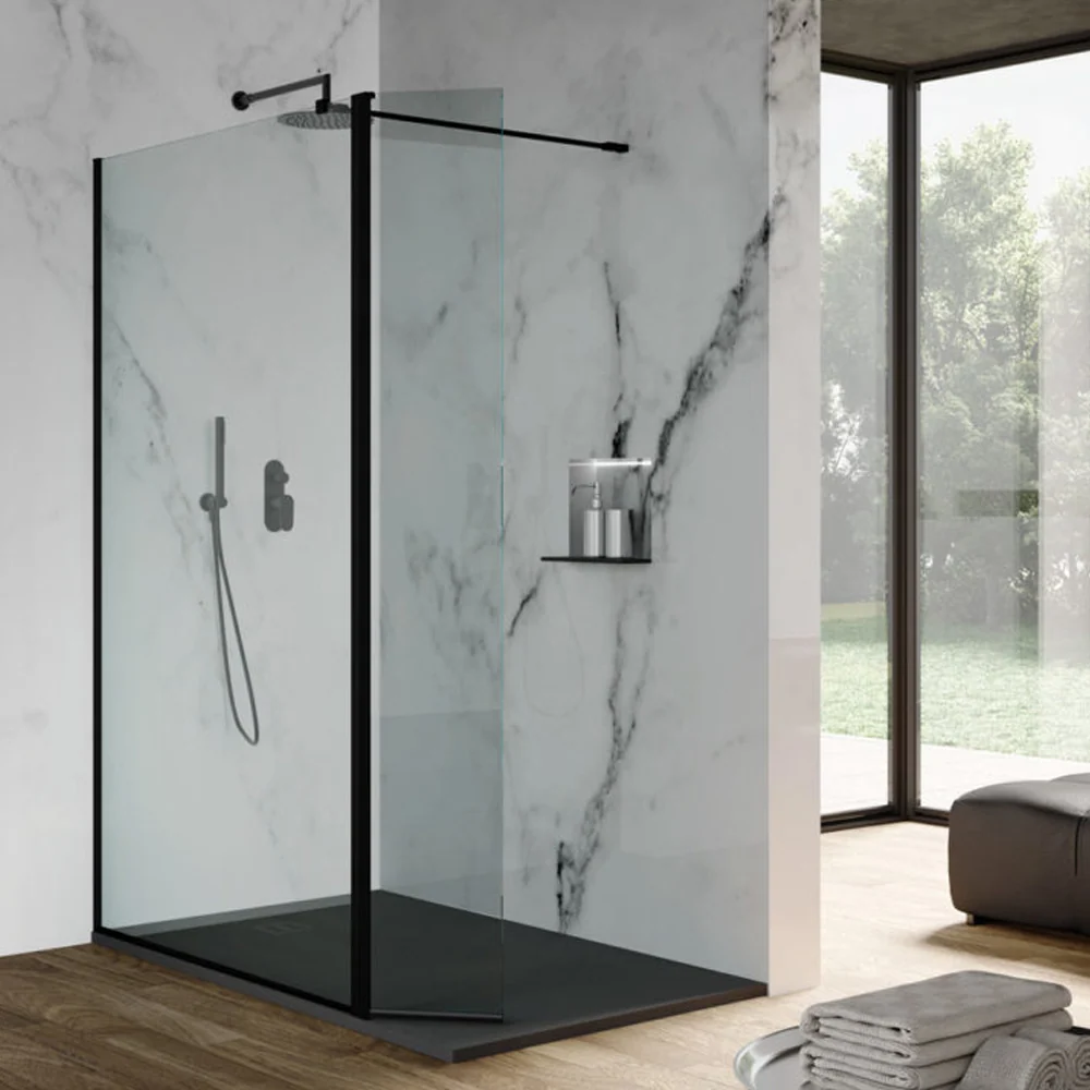 Walk shower wall 80 cm 30 cm movable small wall transparent tempered glass 8mm Beauty Koolstof