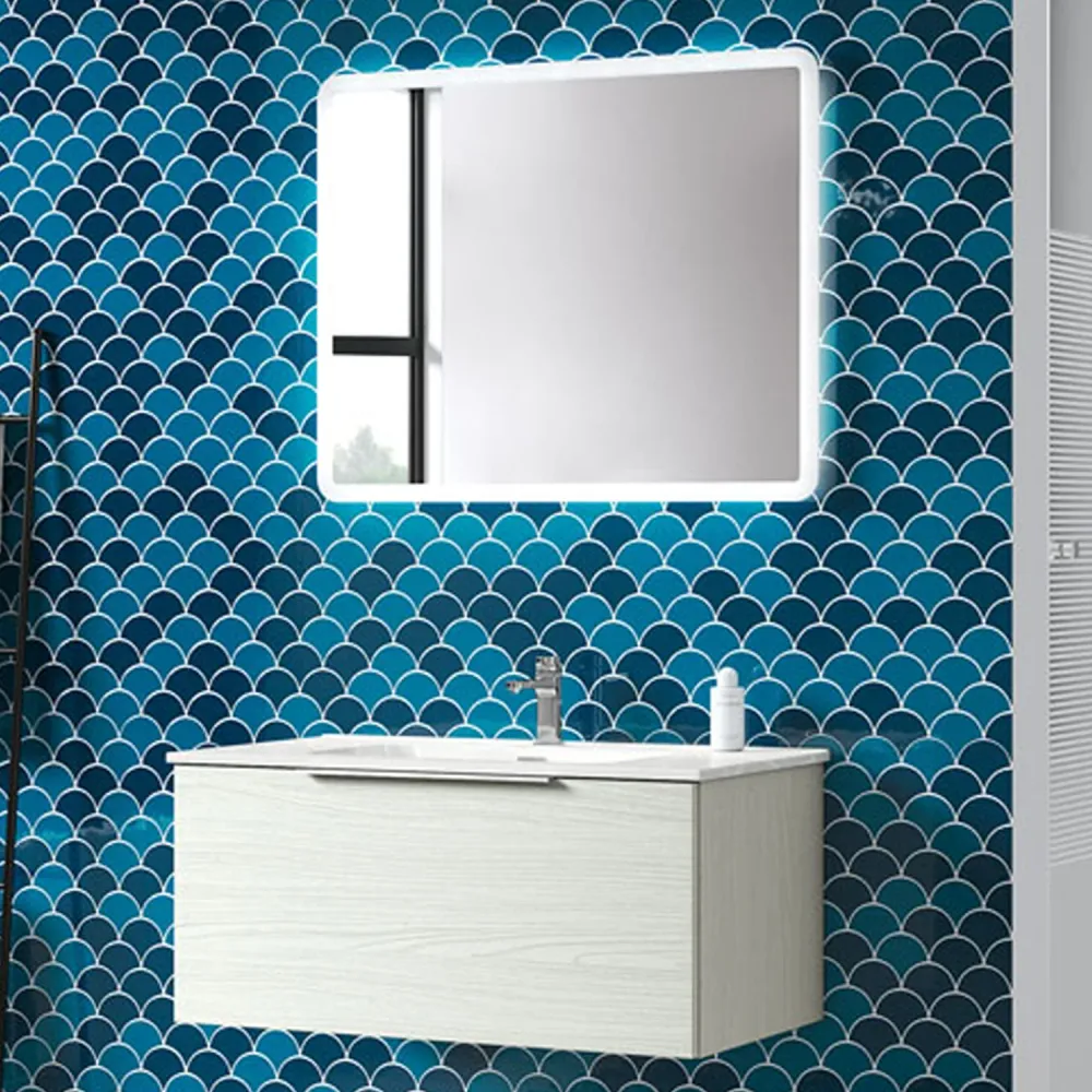 Wall-mounted bathroom cabinet model Portland04 90 cm sink and mirror Aralie color