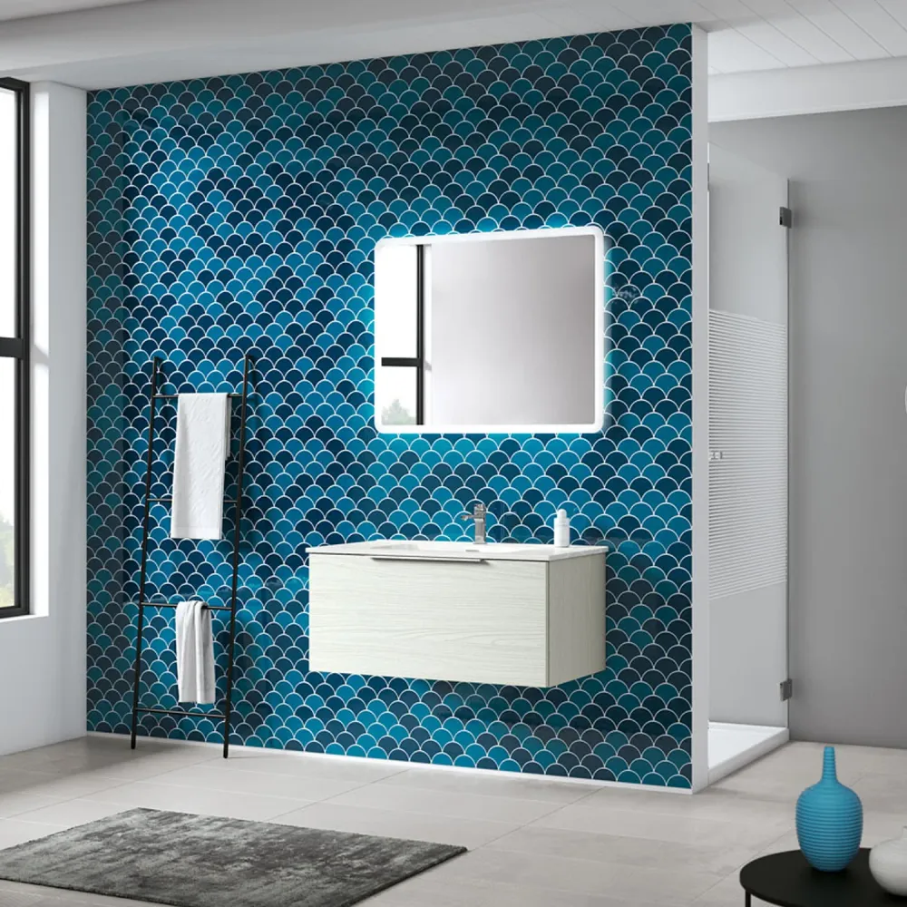 Wall-mounted bathroom cabinet model Portland04 90 cm sink and mirror Aralie color
