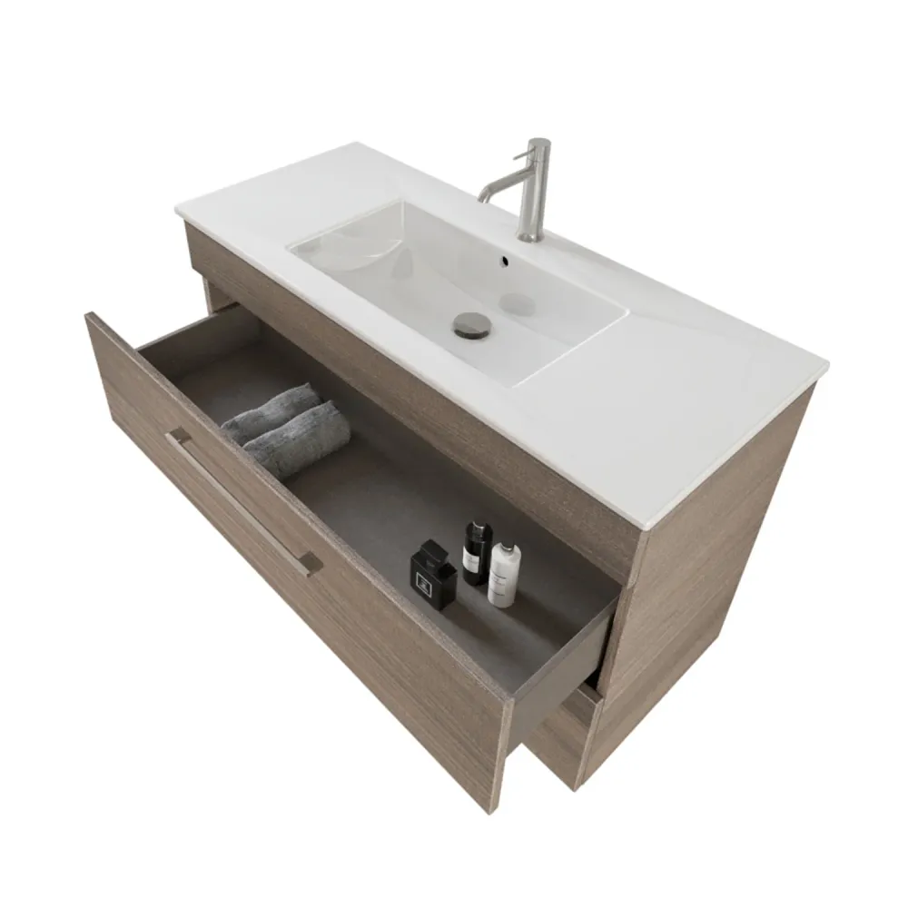 Wall-mounted bathroom composition Cubi&Co Smack 2 drawers 100x62 sink, mirror LED lamp natural elm