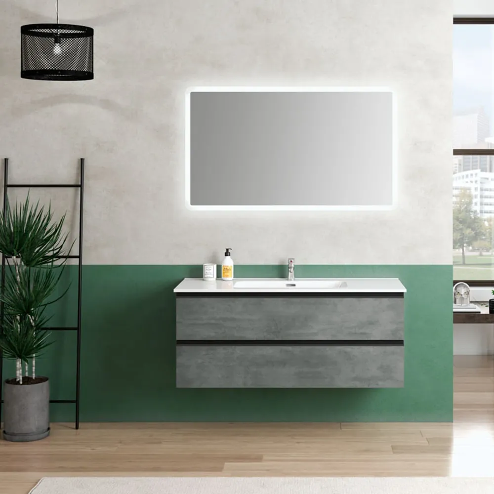 Wall-mounted bathroom composition sink and backlit mirror York07 120x46x190h cm Cemento