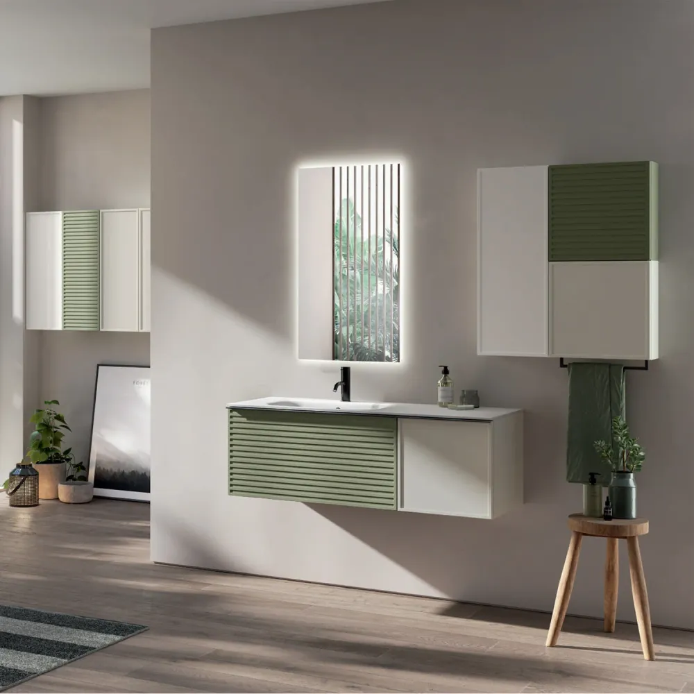 Wall-mounted bathroom composition sink, mirror, and wall cabinets 120+70x200hx46 cm PIX1