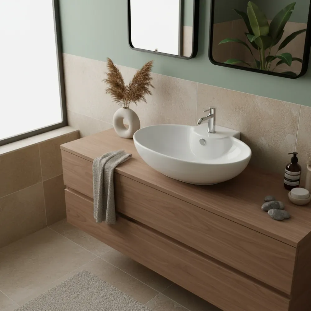 Wall-mounted and countertop sink parelmoer ceramic dimensions 60.5x45.4 H.18 cm