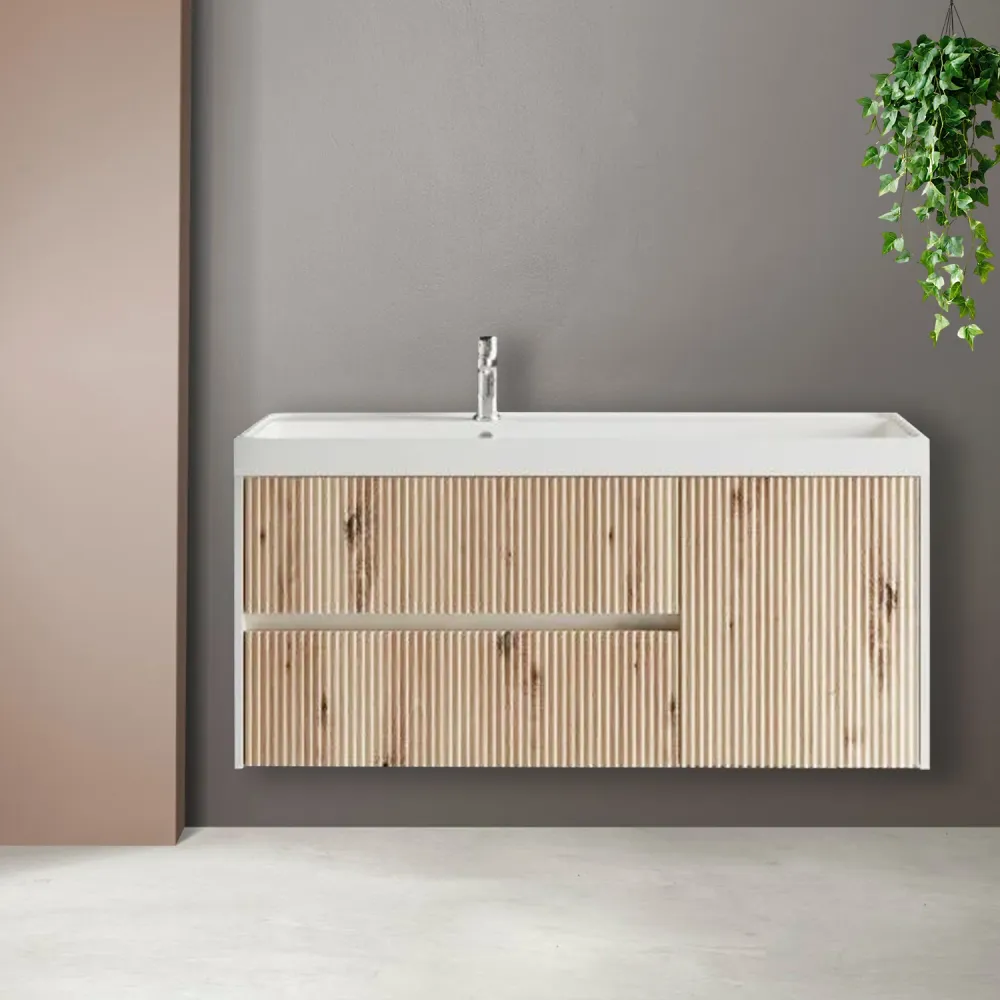 Wall-mounted ribbed bathroom cabinet sink 120 cm gouden oak color - Cubi&Co Pure Collection