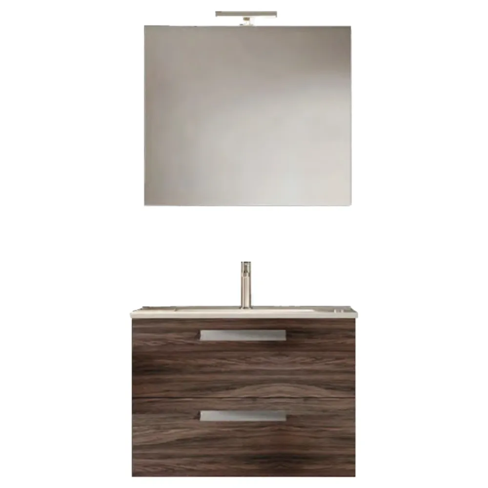 Wandbevestigd bathroom cabinet base, sink, and mirror LED model Clara 85 - Olmo Caffé