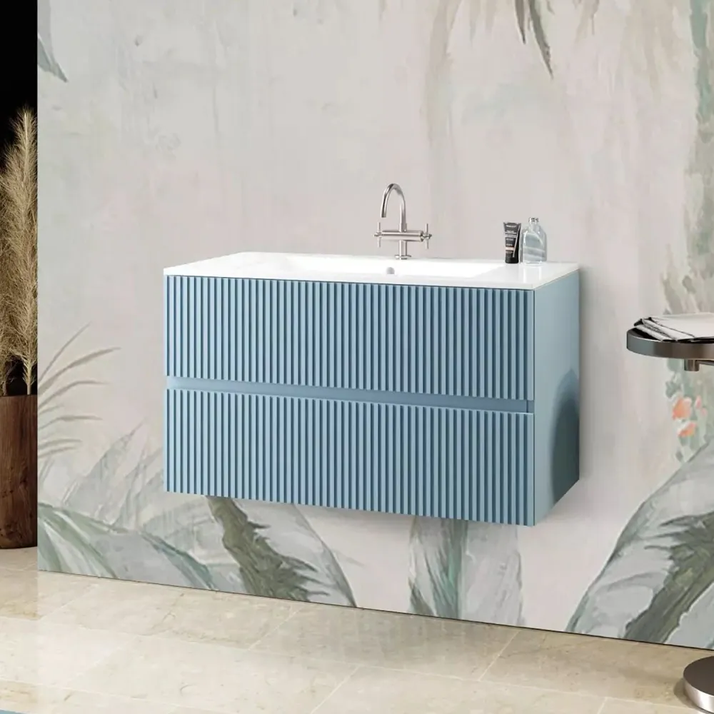 Wandbevestigd bathroom cabinet integrated sink model Splendore - Dusty Blue